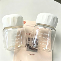 Bouteille en verre transparente de 300 ml avec couvercles aux couleurs fantaisie Macaron pour jus et lait, bouteille d'eau plate et ronde en verre pour cadeaux