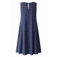 Robe élégante minimaliste pour femme, taille naturelle, 100 % coton, imprimé géométrique, coupe évasée trapèze, sans manches, longueur genou, pour soirée