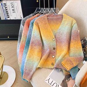 Fábrica personalizada LOGO OEM cárdigan suéter largo Otoño Invierno largo degradado <span class=keywords><strong>Chaqueta</strong></span> de <span class=keywords><strong>punto</strong></span> transfronterizo ropa de <span class=keywords><strong>mujer</strong></span> al por mayor - Product Image 1