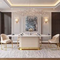 Nouvelle dalle de roche de style crème blanche brillante 6 places meubles de maison table à manger ovale moderne