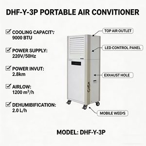 เครื่องปรับอากาศเคลื่อนที่อุตสาหกรรมแบบ All-in-One ใช้ไฟ AC 380V 3N พร้อมปลั๊กใช้งานได้ทันที สำหรับโรงงาน สถานีงาน และการระบายความร้อนชั่วคราว - Product Image 3