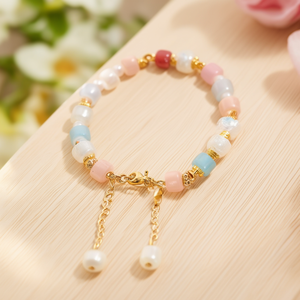 Pulsera de tenis metálica con perlas para mujer, diseño de borlas chapadas en oro, perlas de imitación, resina acrílica, joyería de moda. - Product Image 2