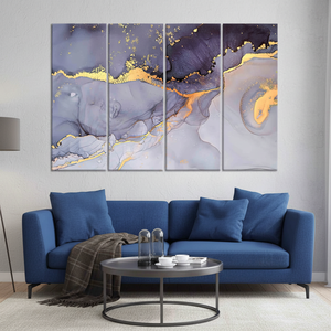 Printed Canvas Artwork: Abstract Purple & Gold Marble Design,<b>SET</b> OF 4 CANVAS - Product Image 3