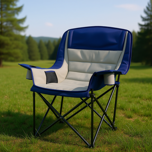 Chaise de camping d'extérieur pliable et rembourrée avec porte-gobelets et poches latérales, structure en aluminium, tissu Oxford, pour usage en jardin - Product Image 2