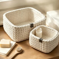 Panier de rangement tressé à la main écologique avec poignée, multi-usages, pour salle de bain, linge sale, bureau