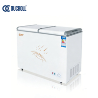 Congélateur électrique à double porte, acier inoxydable, grande capacité, fond plat, deux zones de température 0 ℃ ~10 ℃   & -18 ℃