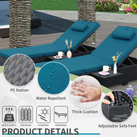 Ensemble de chaises longues de patio en osier modernes, inclinables et réglables, avec porte-gobelets latéraux pour piscine, jardin, plage