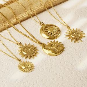 Avrupa Amerikan Paslanmaz Çelik Gülümseme Güneş Ay Aksesuarları Metal El Sanatları Retro DIY Kolye Hediyelik - Product Image 1