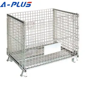 Gegalvaniseerd Staal Opvouwbare Draad Mesh Rolling Opslag Pallet Kooi/Mesh Doos/Draad Container Voor Magazijn