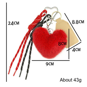 Porte-clés Cœur en Fourrure de Lapin <span class=keywords><strong>Dessin</strong></span> <span class=keywords><strong>Animé</strong></span> Adorable, Corde Tressée, Matériaux Mixtes, Personnalisé, Créatif, Breloque pour Clé de Voiture, Pendentif de Sac, Affaires - Product Image 3