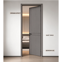 Porte intérieure sur mesure en composite grain de bois gris avec quincaillerie noire pour bâtiment résidentiel