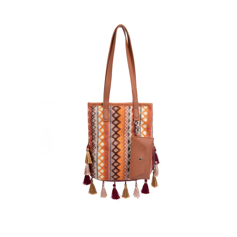 Summer Ethnic Style Trendy Retro Crossbody Bag Large Capacity Tote Women Shoulder Bag with fringe