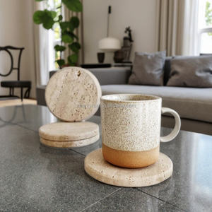 Ensemble de dessous-de-verre en marbre de pierre moderne rond blanc/noir/vert résistant à la chaleur et écologique personnalisé Bostone pour un usage domestique - Product Image 1