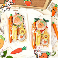 Ensemble de papeterie Kawaii avec logo personnalisé, motif carotte, lot en gros, kit de fournitures scolaires de dessin animé avec stylo, gomme, ruban correcteur pour cadeaux d'enfants