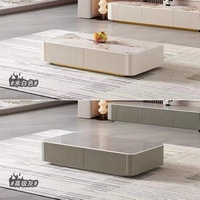 Table basse de luxe moderne en dalle de roche ensemble de meubles TV haut de gamme en bois laqué crème armoire de sol minimaliste nouveau modèle pour la vie