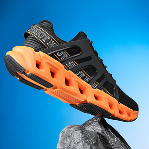 Zapatillas Deportivas de Malla para Hombre, Diseño Transpirable con Estructura Lateral, Forma Geométrica Única, Color Naranja - Product Image 2