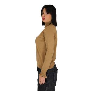Maglione invernale da donna a collo alto in cammello XS Casual Cardigan con colletto a fiocco traspirante caldo alla moda con ricamo a fiori frontale - Product Image 3