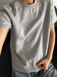 Không Gian Lớp Không Khí Giản Dị Trống Kỹ Thuật Số Vai Ngắn Tay Áo Người Đàn Ông Của Mùa Hè Mỹ Cao-End Chống-Pilling Nặng T-Shirt Lỏng Phù Hợp - Product Image 6