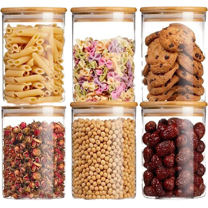Lilac BSCI Lfgb Kích Thước Khác Nhau Glass Container Đặt Không Khí Chặt Chẽ Trà Cà Phê Đường Thủy Tinh Lưu Trữ Jar Với Nắp Tre Cho Thực Phẩm Sử Dụng - Product Image 1
