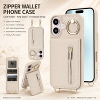 Dompet Ponsel Kulit PU Dengan Tempat Kartu dan Penyangga untuk IPhone 17 16 15 Pro Max 14 13 12 11 XS X Case Tali Lanyard Pinggiran Terangkat