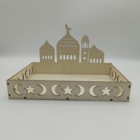 Plateau en bois DAMAI pour desserts et pâtisseries Eid Mubarak 22,5x15x14,8cm, présentoir de Ramadan pour la décoration de table, fournitures islamiques musulmanes
