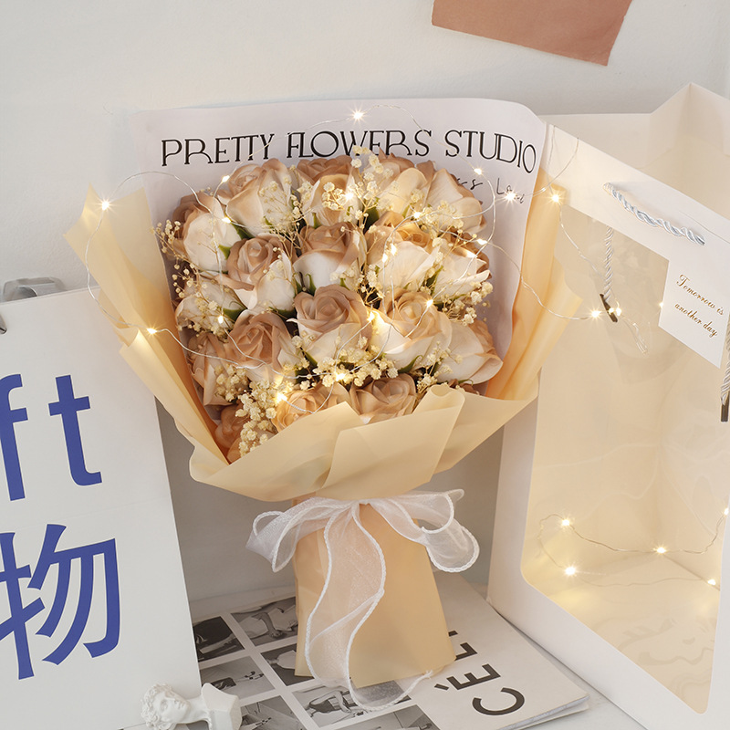 Sac Cadeau Ciel Étoilé + 19 Roses [Cappuccino] avec Lumière