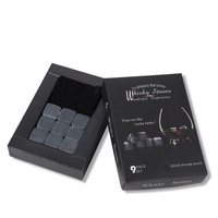 Coffret cadeau de pierres à whisky en granit blanc HZ Crystals, avec glaçons métalliques