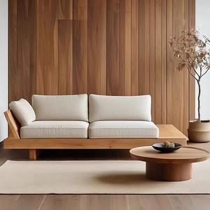 Japanese Solid <b>Wood</b> <b>Sofa</b> Straight Shape Upholstered Foam Filling For Living Room - Product Image 1