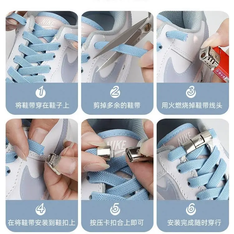 2025 New Lazy Elastic Shoelace Colorful Metal Button Press Buckle Flat Shoelaces No Tie Sneakers Colorful Shoelaces