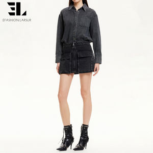 Robes en jean longues à manches longues en lyocell doux et écologique pour femmes, fabriquées sur mesure par LARSUR, avec un lavage délavé - Product Image 4