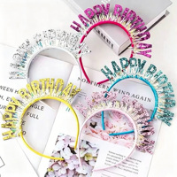 Serre-têtes scintillants Joyeux Anniversaire en gros, avec lettres à franges colorées en guirlande, accessoires photo pour fête d'anniversaire, fournisseur