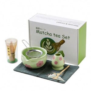 Ensemble de cérémonie du matcha écologique en porcelaine, 7 pièces, kit de matcha japonais, fouet en bambou Chasen, bol Chawan, accessoires pour le thé matcha, cadeau - Product Image 1