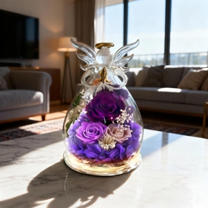 Figuras de Ángeles Personalizadas al por Mayor, Cúpula de Cristal con Rosa Preservada Real, Regalo <span class=keywords><strong>para</strong></span> <span class=keywords><strong>el</strong></span> Día de San Valentín o <span class=keywords><strong>el</strong></span> Día de la Madre, Hecho a Mano, Eterno - Product Image 1