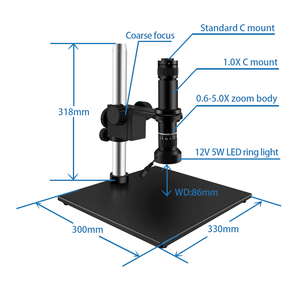 Ft-opto fa0650 công nghiệp kính hiển vi đứng với LED vòng ánh sáng C mount <span class=keywords><strong>1X</strong></span> mục tiêu 0.6x-5.0x Zoom ống kính Một Mắt Kính hiển vi - Product Image 4