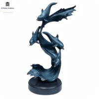 Sculpture de dauphin de surf en bronze coulé de luxe, grande statue d'animal marin en cuivre pour la décoration de piscine, de jardin extérieur et de paysage