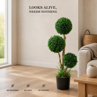Arbre topiaire en buis artificiel | Plante en pot de feuilles de Milan à triple boule | Faux verdure décorative pour la maison et le jardin