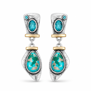 Orecchini testurizzati di colore blu-verde, gioielli retrò da donna per tutti i giorni, ideali come regalo. - Product Image 1