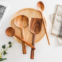 Ustensiles de Cuisine en Bois pour la Cuisson, Ensemble d'Ustensiles en Bois de Teck Naturel, Cuillères en Bois pour la Cuisson, Ensemble d'Ustensiles de Cuisine Antiadhésifs, Spatules
