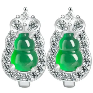 Natural Jadeitea Gourd Earrings S925 silver inlaid fashion female accessories jewelry D632
