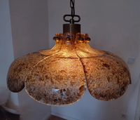 Lustre moderne du milieu du siècle en verre avec fleurs, lampe suspendue avec lumière LED blanc chaud à intensité variable