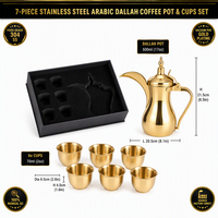 Ensemble de 7 pièces en acier inoxydable pour cafetière arabe Dallah avec 6 tasses, vente en gros, boîte cadeau d'usine pour café