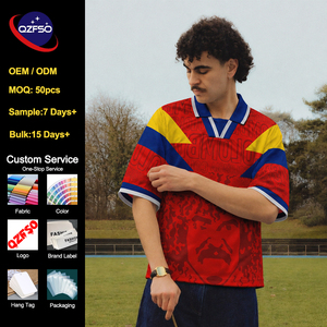 QZFSO Custom Sublimation Retro Soccer Jersey Oversized Polo Collar Football Shirt 90s Blokecore Streetwear Sportswear T-shirt - Product Image 1