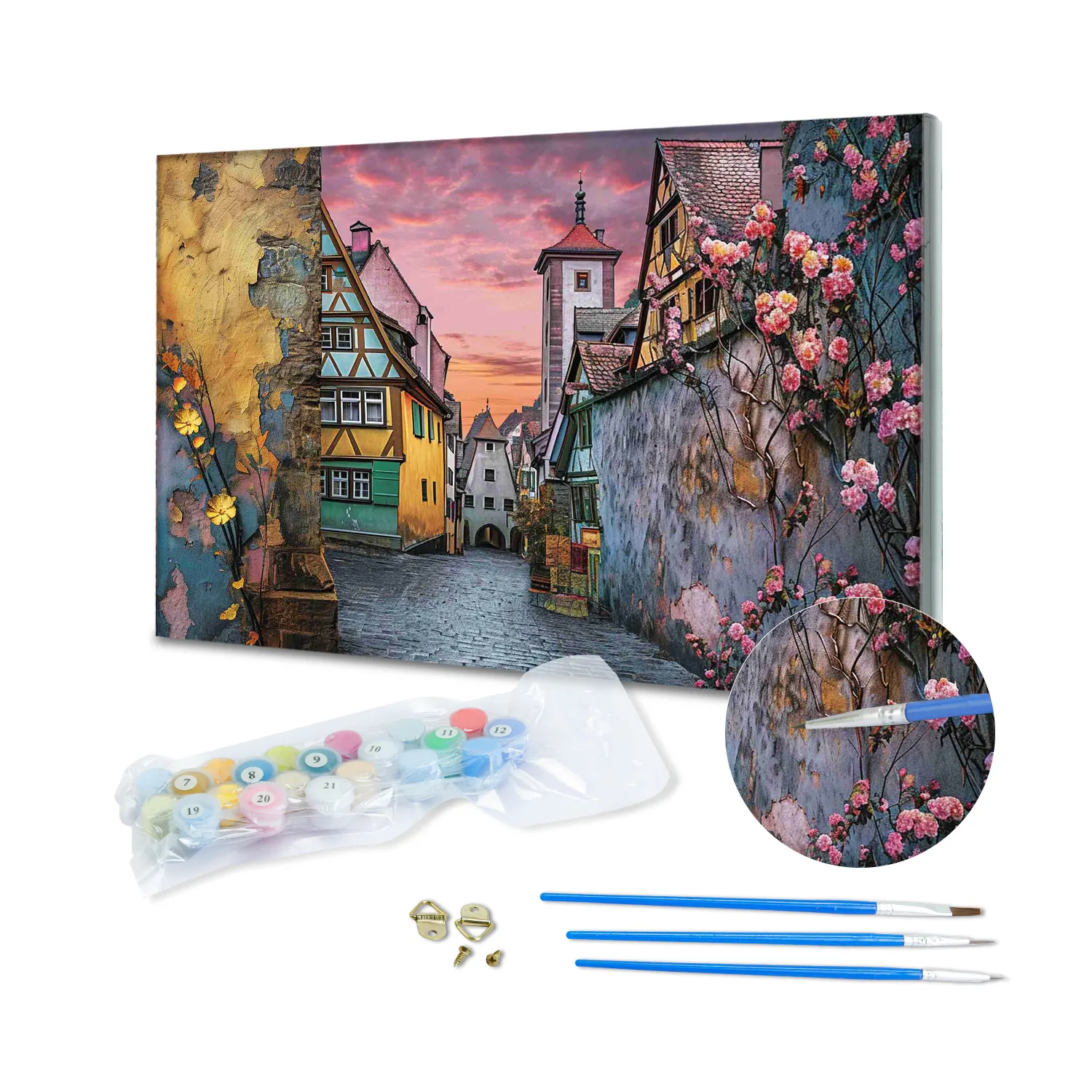 Kits de pintura digital DIY para adultos, kit criativo de pintura a óleo personalizada em tela digital para edifícios e cidades, com moldura, desenho e números