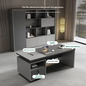 Scrivania Direzionale Moderna con Libreria Integrata, Scrivania per Manager in Legno Moderno - Product Image 2