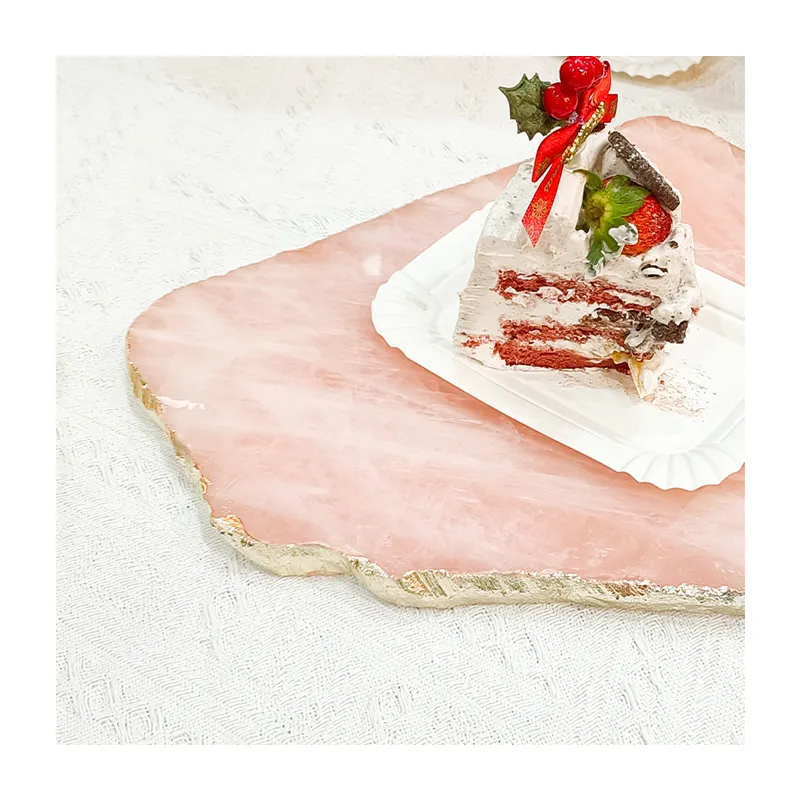 Factory Price Gemstone Crafts Pink Crystal Tray Rose Quartz Platter