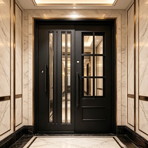 Custom Size Commercial Iron and Glass Front Entry <b>Door</b>, Matte Black Steel <b>Door</b> with Stainless Steel <b>Screen</b> for Commercial - Product Image 3