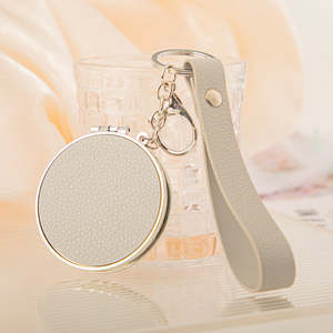 Custom Plastic Double <b>Foldable</b> Compact <b>Mirror</b> Keychain Pocket Makeup <b>Mirror</b> Silver Finish Matching Leather Strap Promotional - Product Image 5
