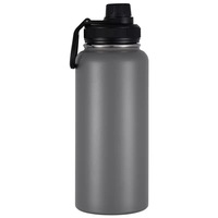 Bouteille d'eau sport isotherme à double paroi en acier inoxydable 304, avec bouchon à large ouverture, noir mat, réutilisable pour la gym