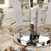 Luxus Marmorplatte Esstisch Gold & Silber Edelstahl Basis Runder Esstisch Mit Plattenspieler Esszimmer Esstisch