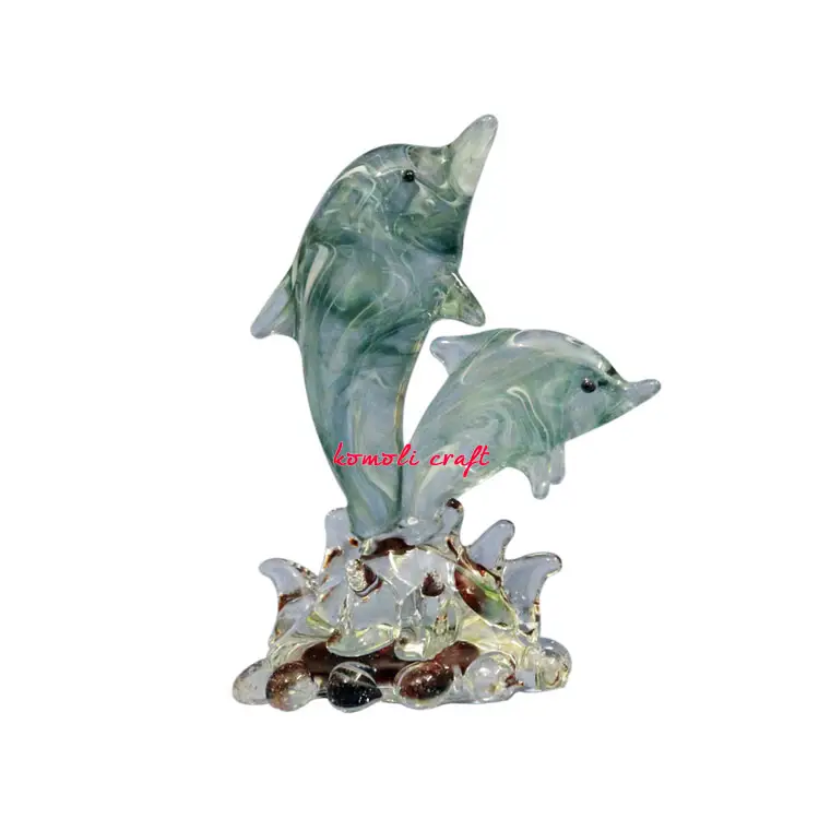 Trasparente verde In vetro di Murano delfino figurine pesce in vetro soffiato